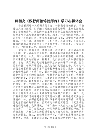 田相亮《践行师德铸就师魂》学习心得体会