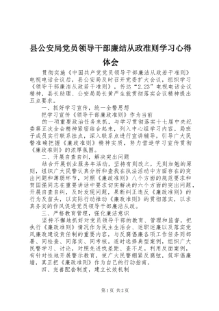 县公安局党员领导干部廉结从政准则学习心得体会