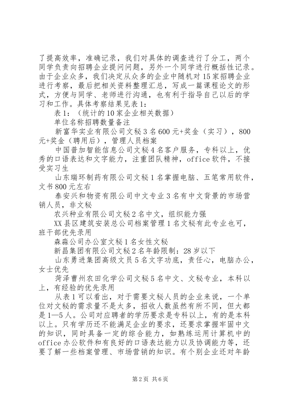 《XX省农林水类毕业生就业市场秘书人才需求考察及体会》_第2页
