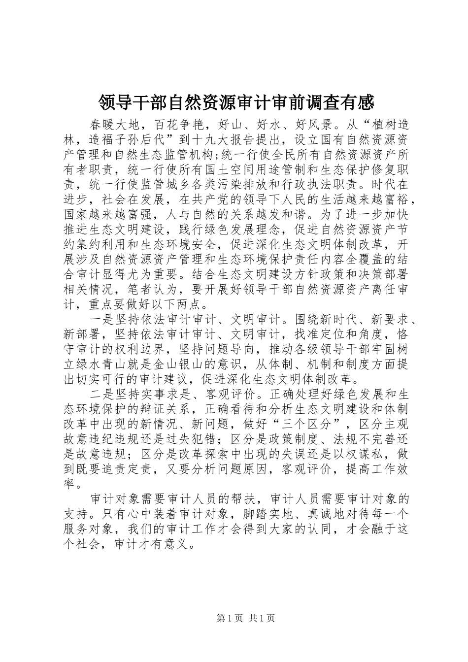 领导干部自然资源审计审前调查有感_第1页