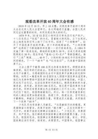 观看改革开放40周年大会有感
