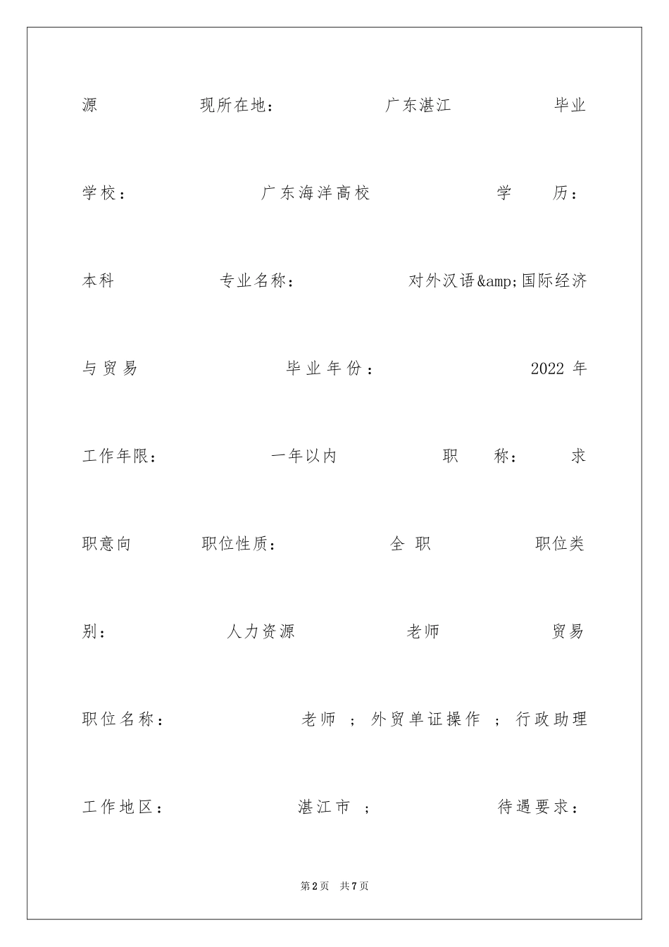 2024国际经济与贸易个人简历_第2页