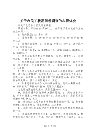 关于农民工状况问卷调查的心得体会