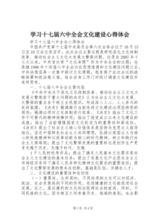 学习十七届六中全会文化建设心得体会