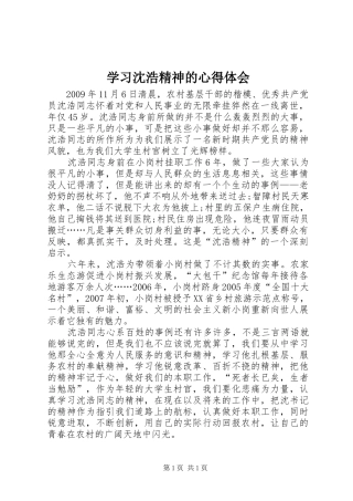 学习沈浩精神的心得体会