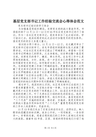 基层党支部书记工作经验交流会心得体会范文