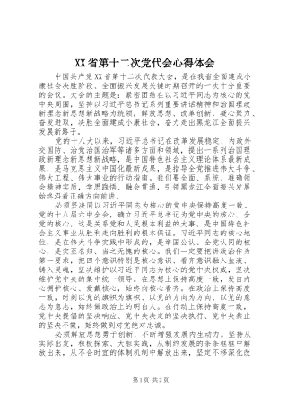 XX省第十二次党代会心得体会