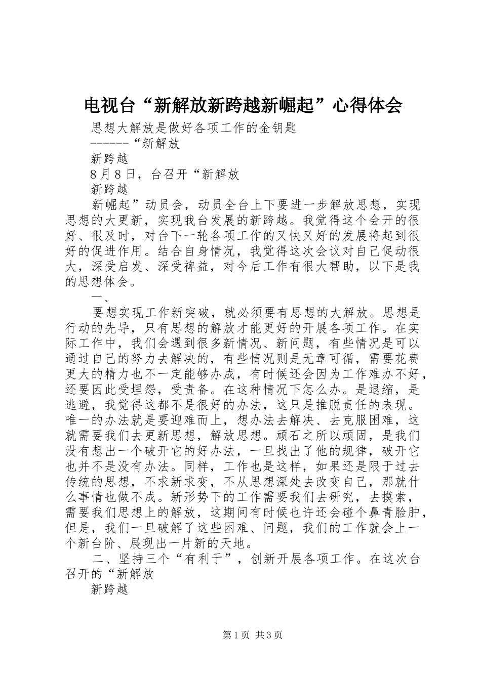 电视台“新解放新跨越新崛起”心得体会_第1页