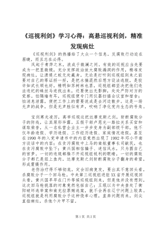 《巡视利剑》学习心得：高悬巡视利剑，精准发现病灶