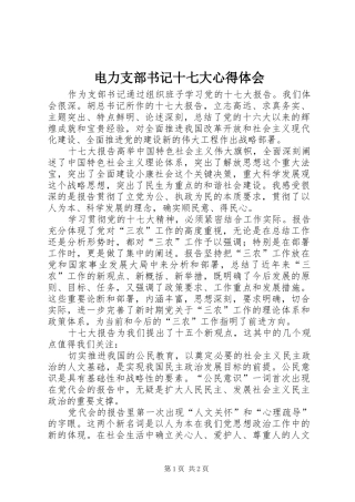 电力支部书记十七大心得体会