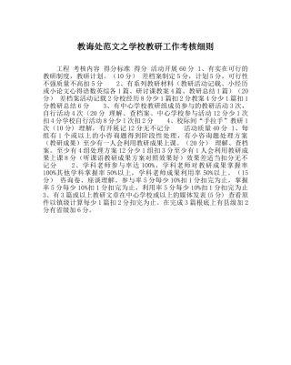 教导处范文学校教研工作考核细则 