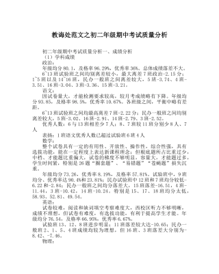 教导处范文初二年级期中考试质量分析 