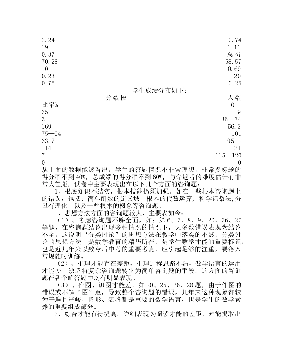 教导处范文初中升学考试数学试卷质量分析 _第3页