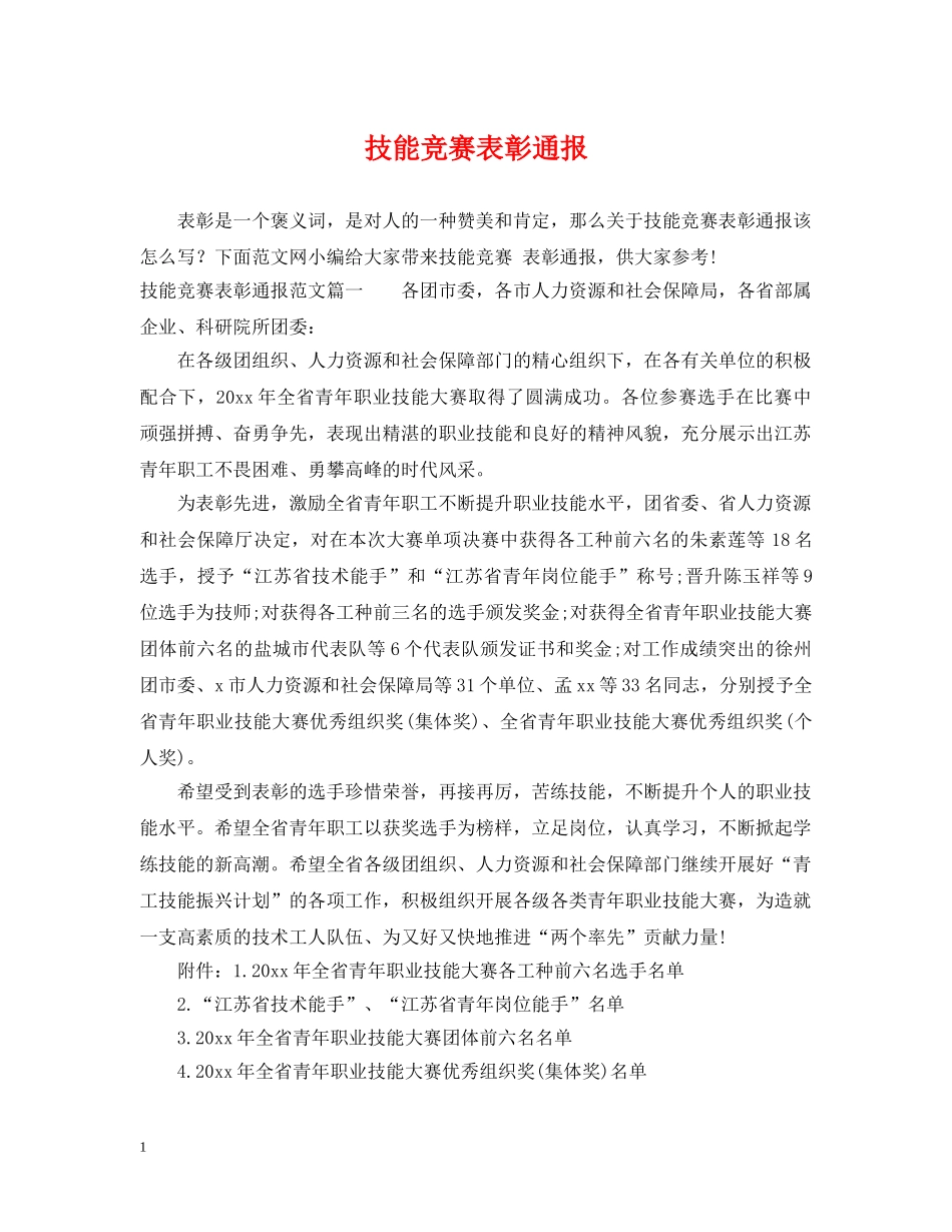 技能竞赛表彰通报 _第1页