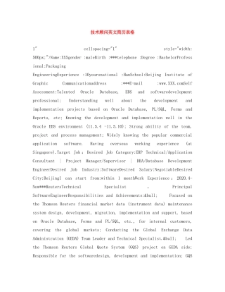 技术顾问英文简历表格 