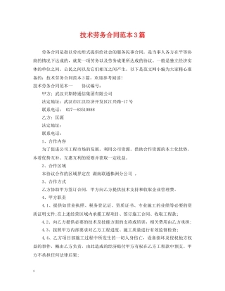 技术劳务合同范本3篇 