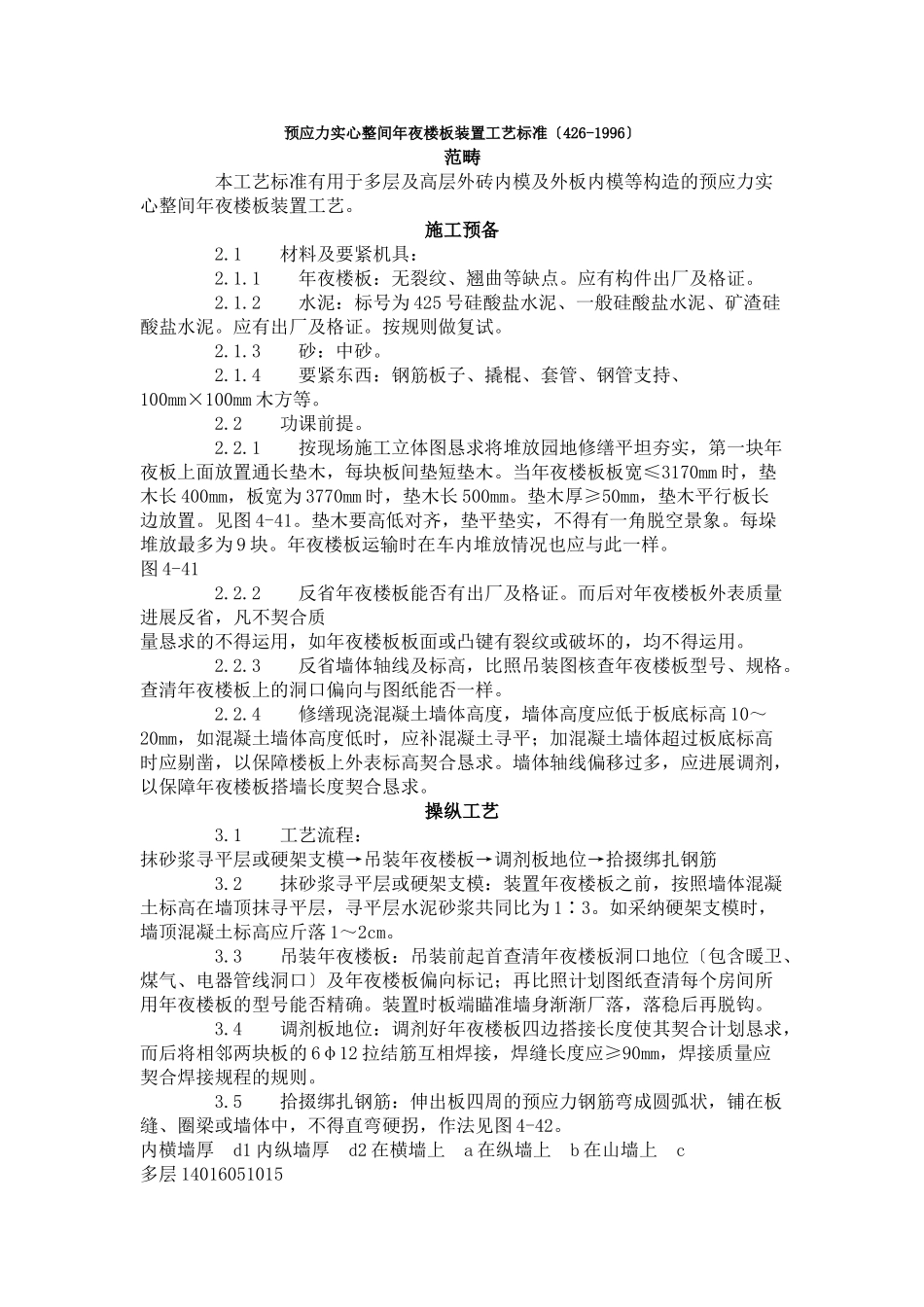 建筑行业预应力实心整间大楼板安装工艺标准（426-1996） _第1页