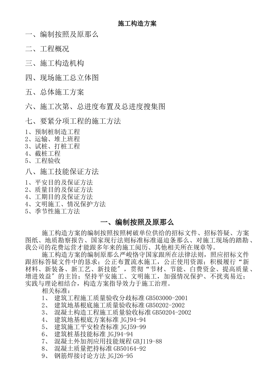 建筑行业预制桩施工组织设计方案 _第1页