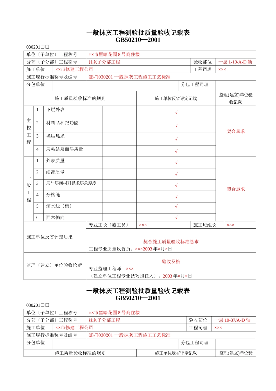 建筑行业装饰装修工程验收表 _第1页