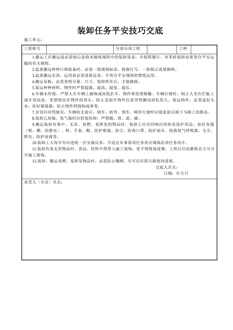 建筑行业装卸工作安全技术交底 _第1页