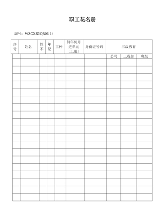 建筑行业职工花名册 
