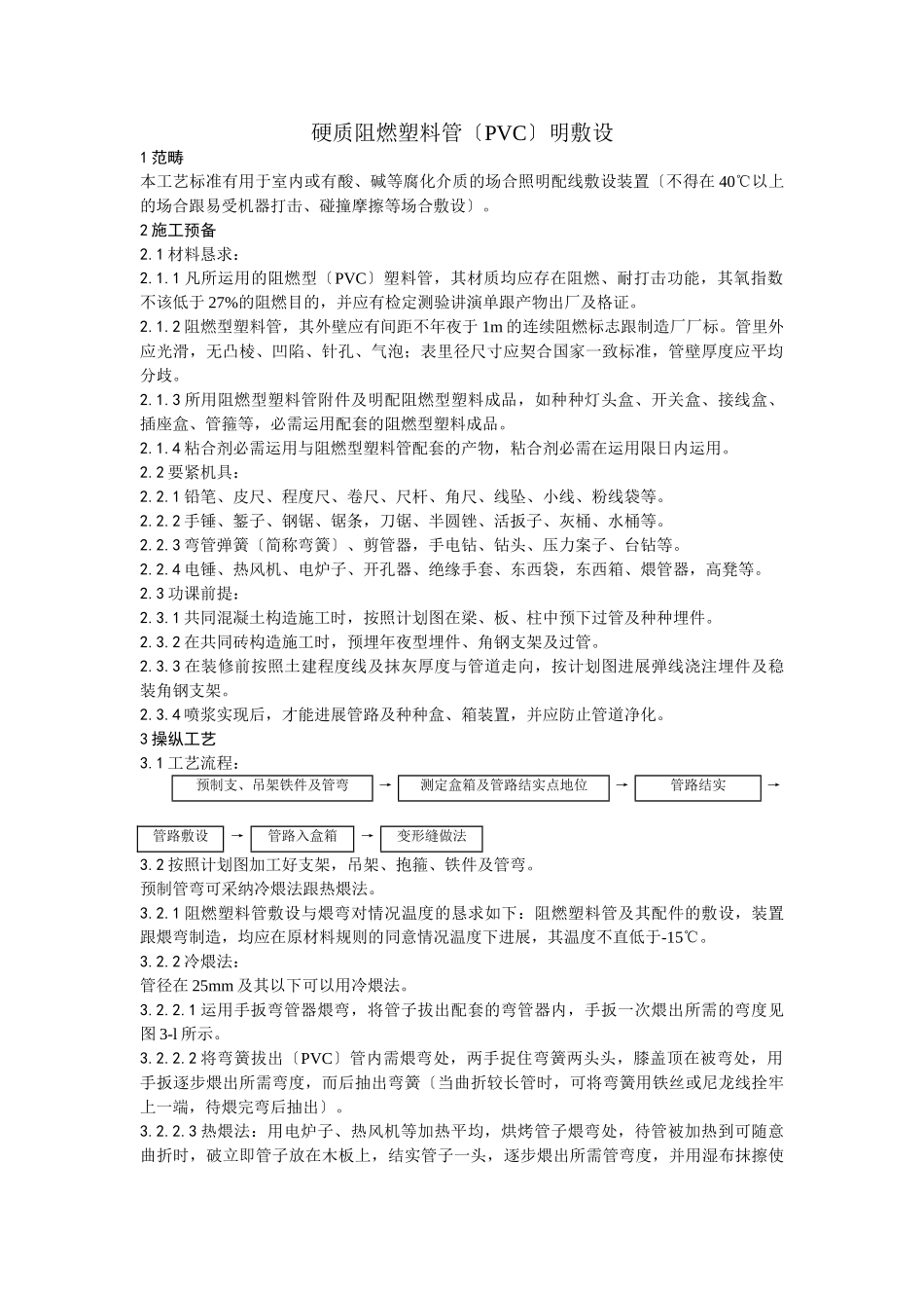 建筑行业硬质阻燃塑料管（PVC）明敷设工艺 _第1页