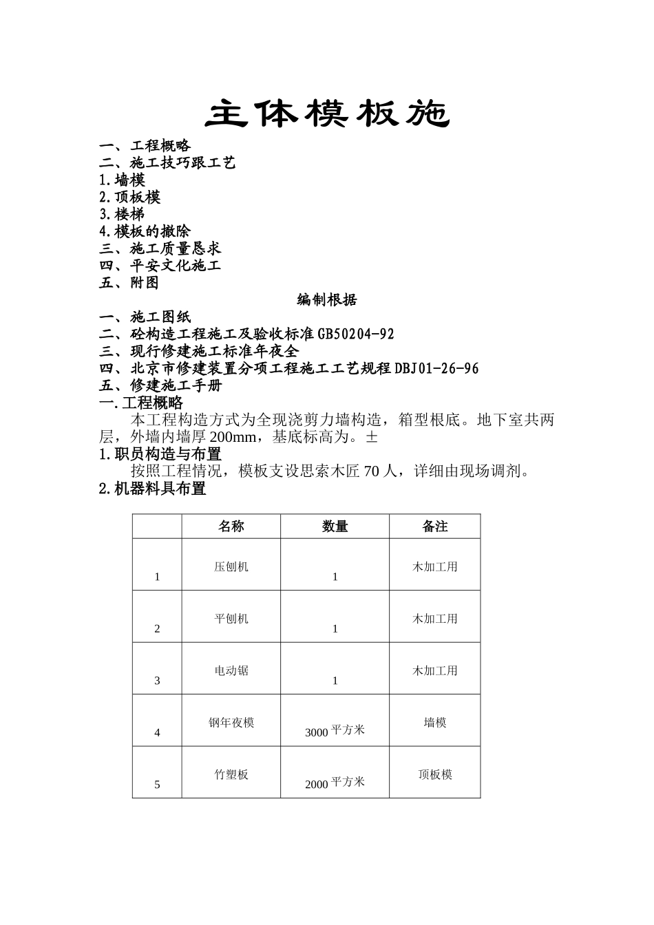 建筑行业现浇剪力墙结构地下室模板施工组织设计方案 _第1页