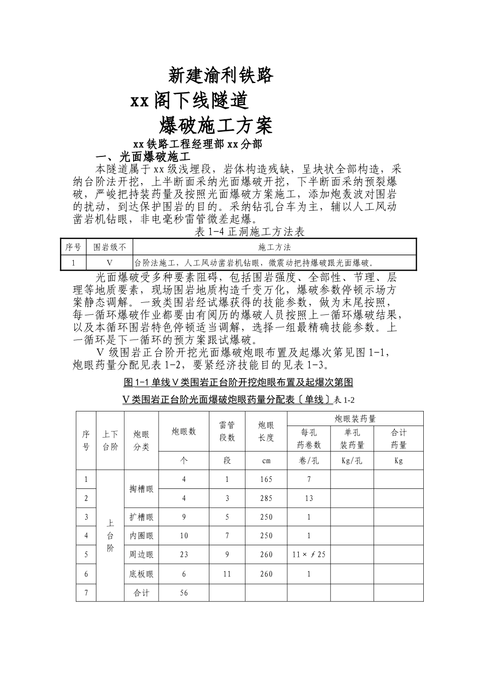 建筑行业新建渝利铁路某隧道爆破施工方案 _第1页