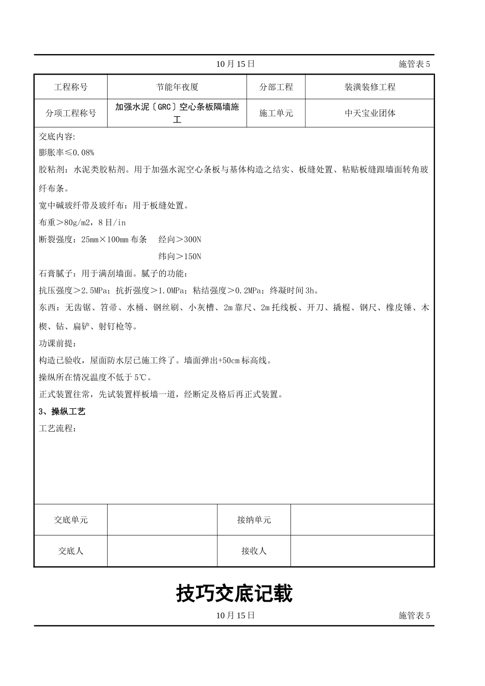 建筑行业增强水泥（GRC）空心条板隔墙施工交底记录 _第2页
