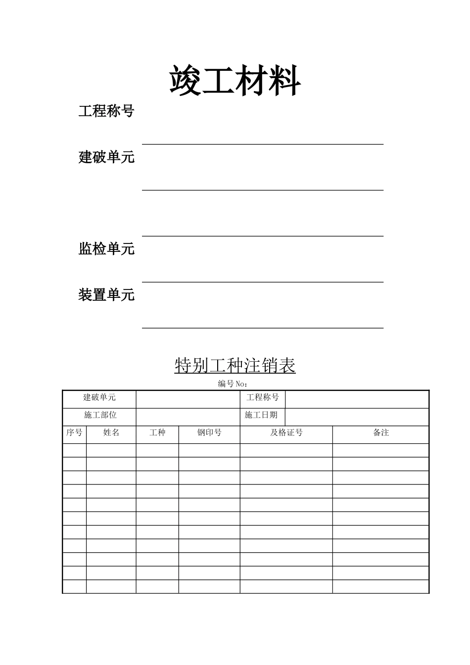 建筑行业压力容器安装竣工资料表格 _第1页