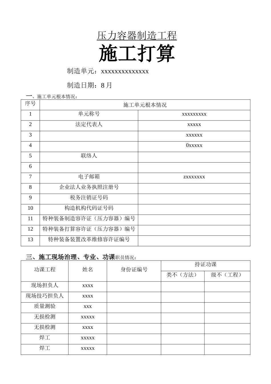 建筑行业压力容器制造施工方案 _第1页
