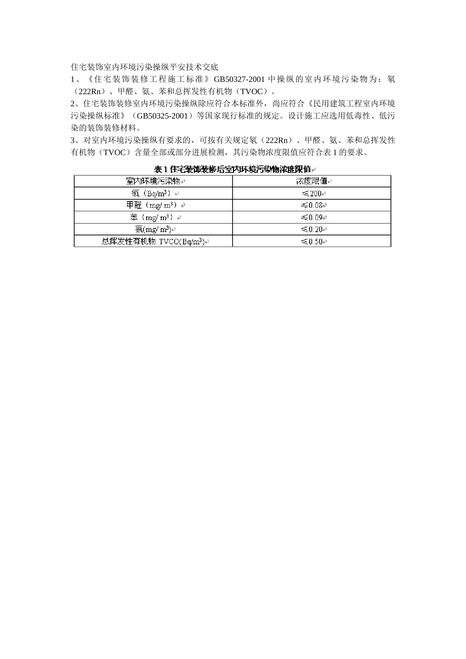 建筑行业住宅装饰室内环境污染控制安全技术交底 _第1页