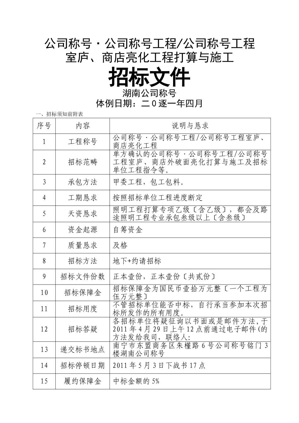 建筑行业住宅、商铺亮化工程设计与施工招标文件 _第1页