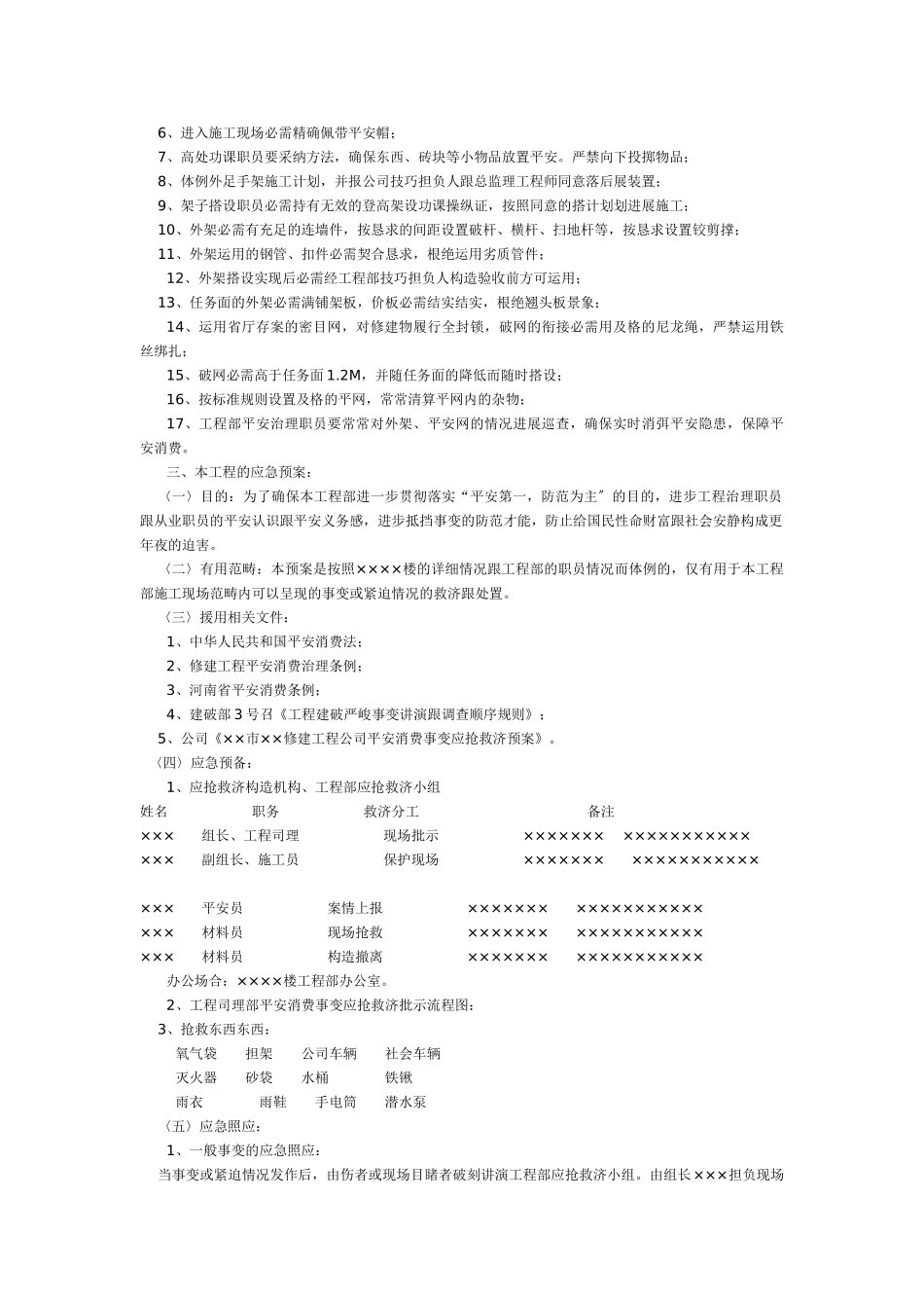 建筑行业××××楼危险部位、环节的预防措施和应急预案 _第2页