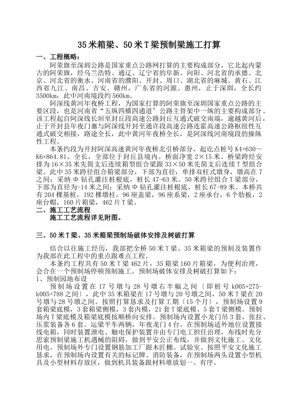 建筑行业35米箱梁、50米T梁预制梁施工组织设计方案 _第1页