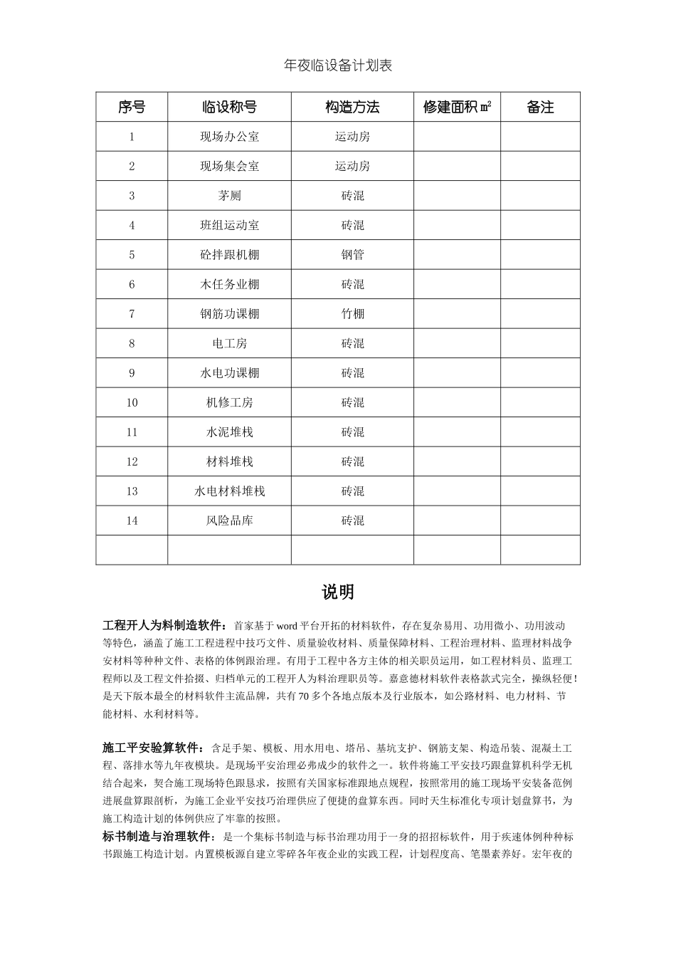 建筑行业013大临设施计划表 _第1页