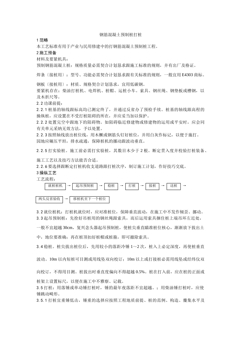 建筑行业003钢筋混凝土预制桩打桩施工 工艺 _第1页