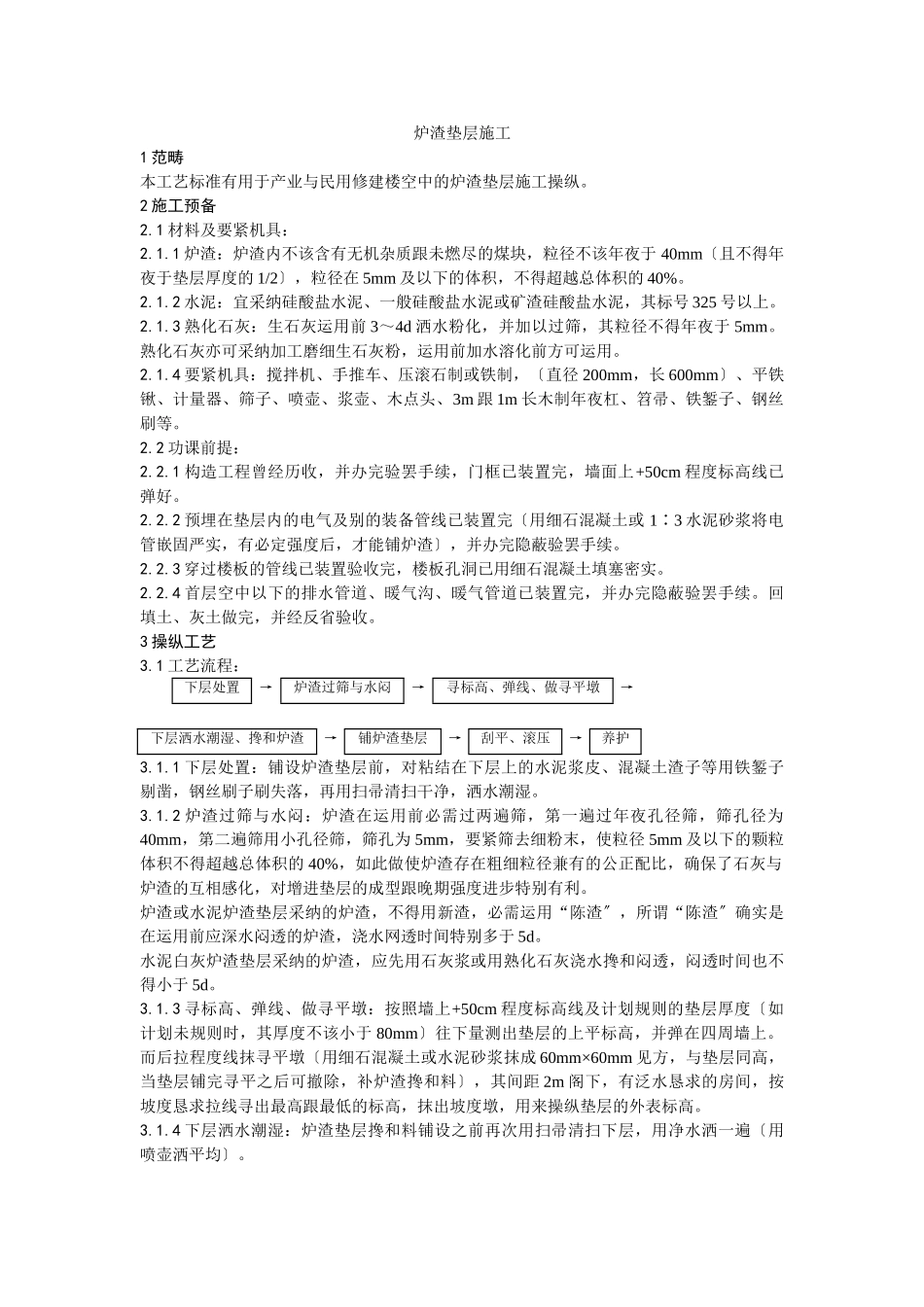 建筑行业001炉渣垫层施工工艺 _第1页