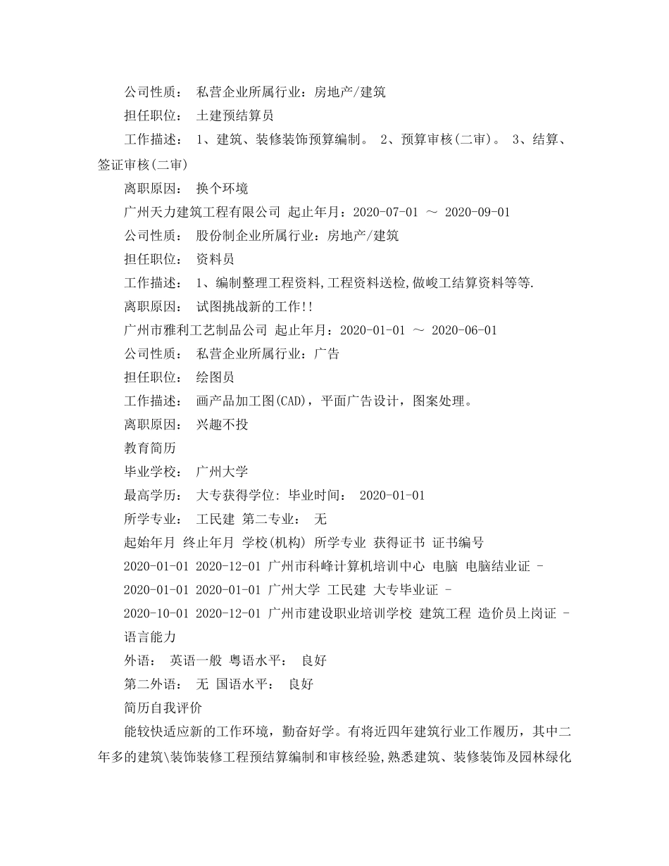 建筑制图员工作简历模板 _第2页