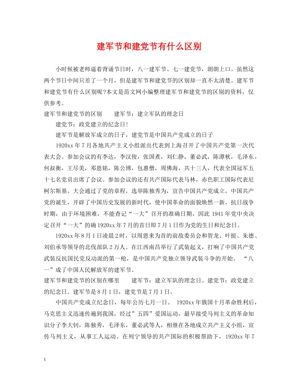 建军节和建党节有什么区别 _第1页
