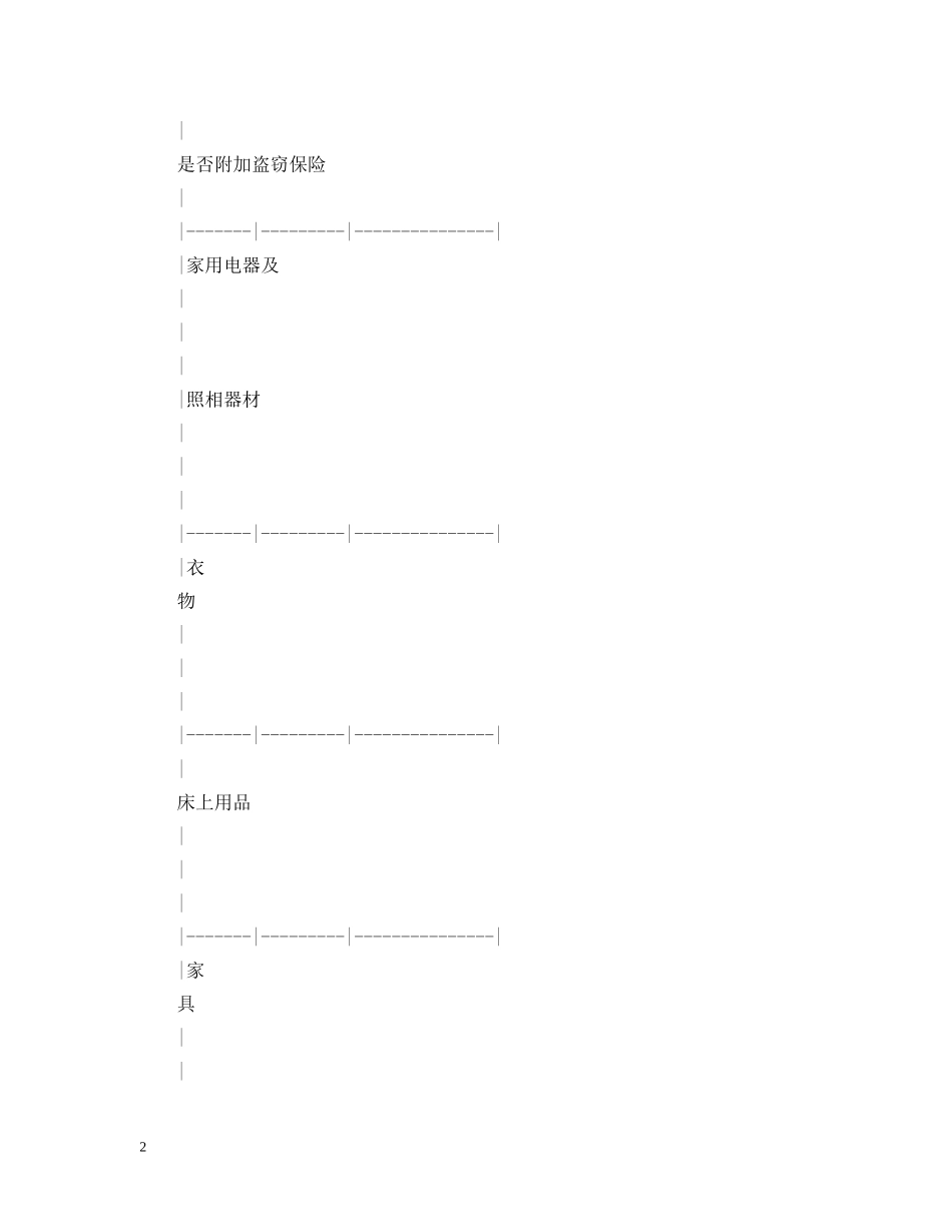 家庭财产保险合同格式 _第2页