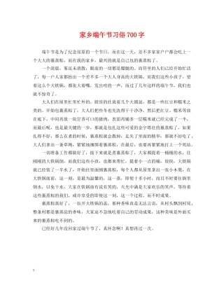 家乡端午节习俗700字 