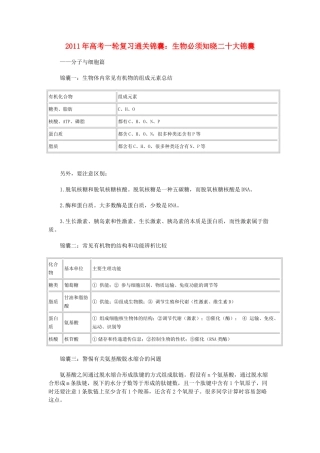 高考生物一轮复习 通关锦囊 生物必须知晓二十大锦囊 