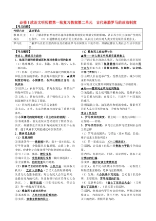 高考历史第一轮复习 政治文明历程 第二单元 古代希腊罗马的政治制度教案 新课标必修1 