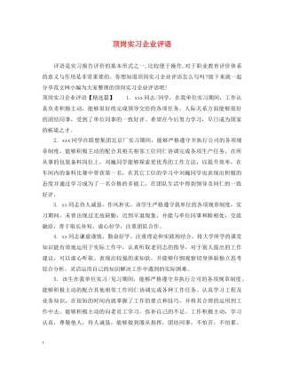 顶岗实习企业评语 