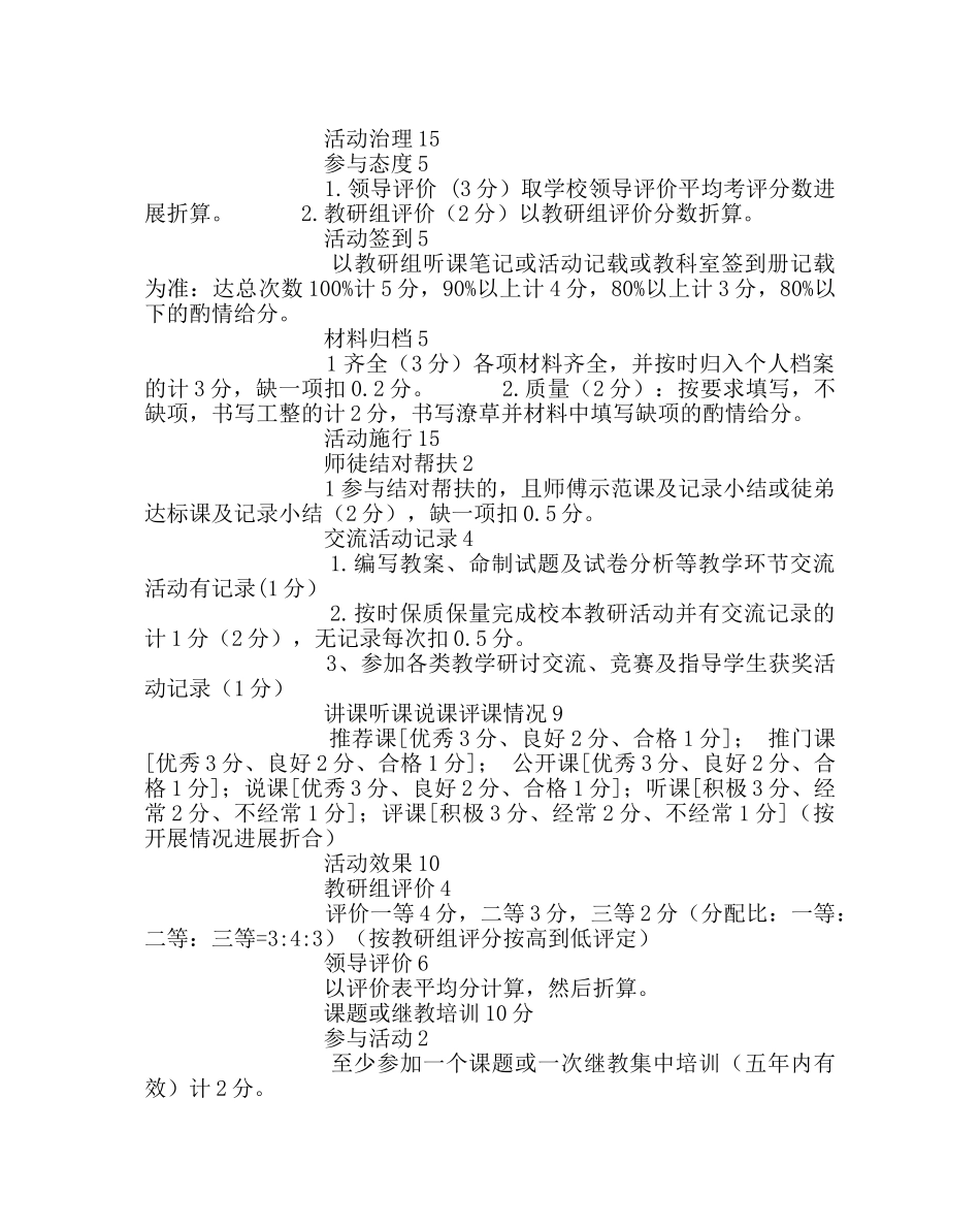 教导处范文教师教研工作量化评分表 _第2页