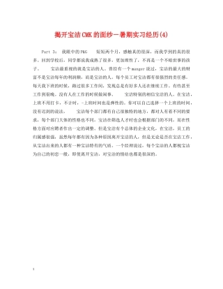 揭开宝洁CMK的面纱－暑期实习经历(4) 