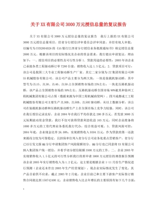 关于XX有限公司3000万元授信总量的复议报告