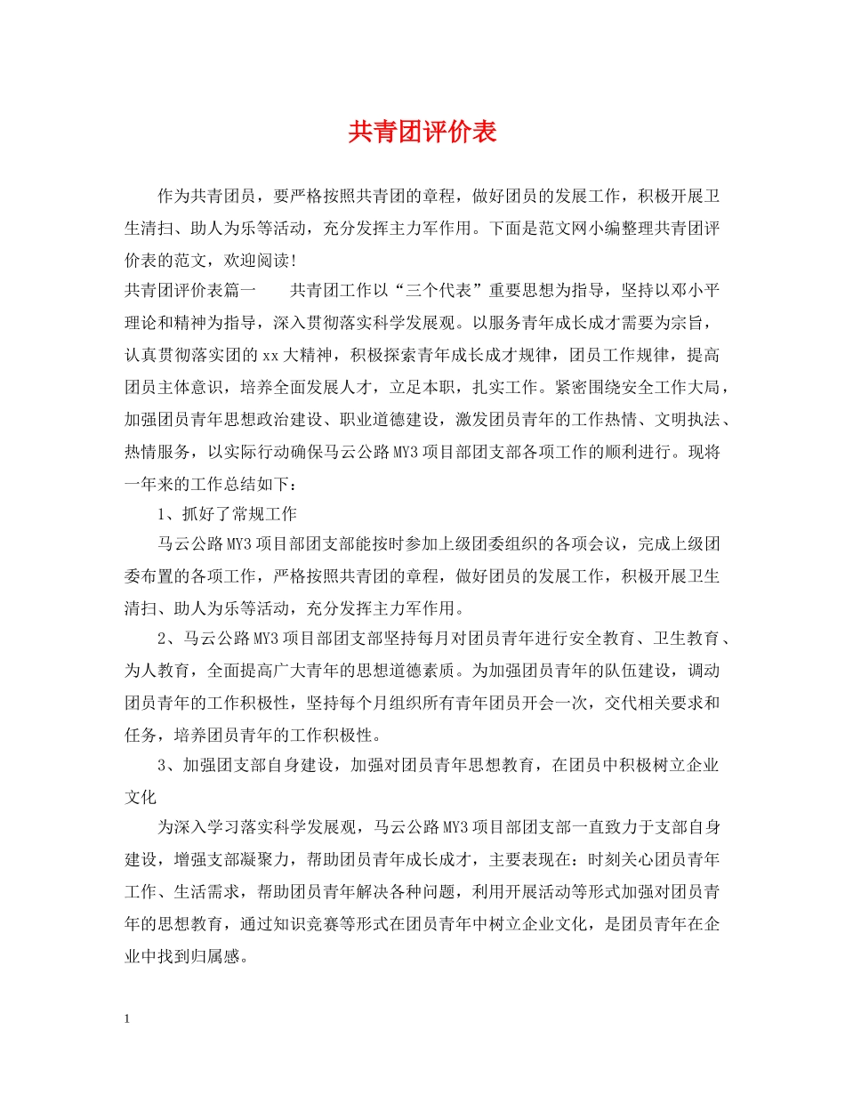 共青团评价表_第1页