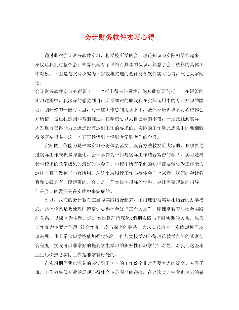 会计财务软件实习心得_第1页